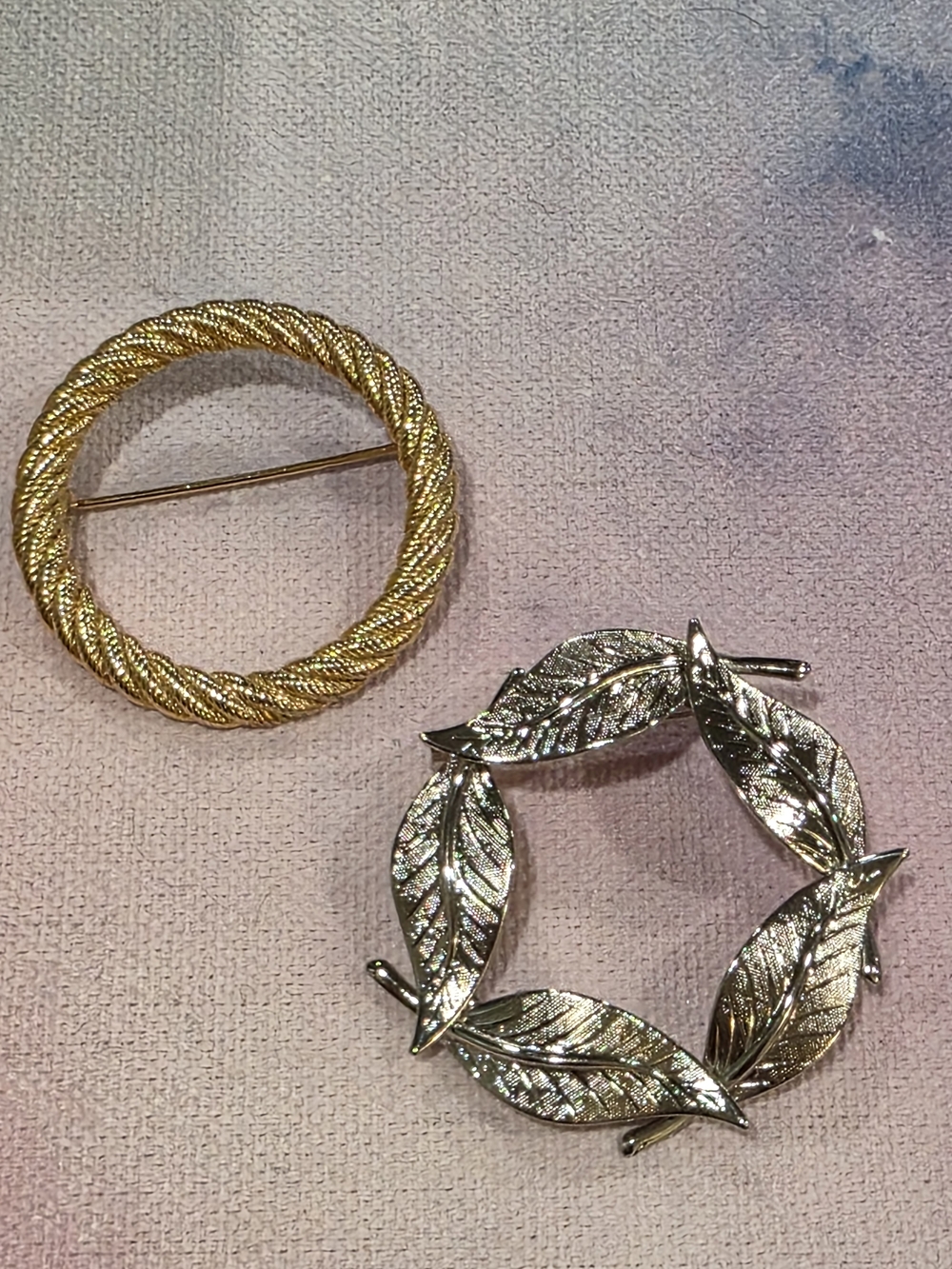 Vintage Gold and Silver Leaf Brooch Duo